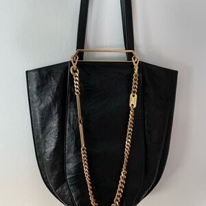 Loevure Black Leather Tote Bag with Gold Chain